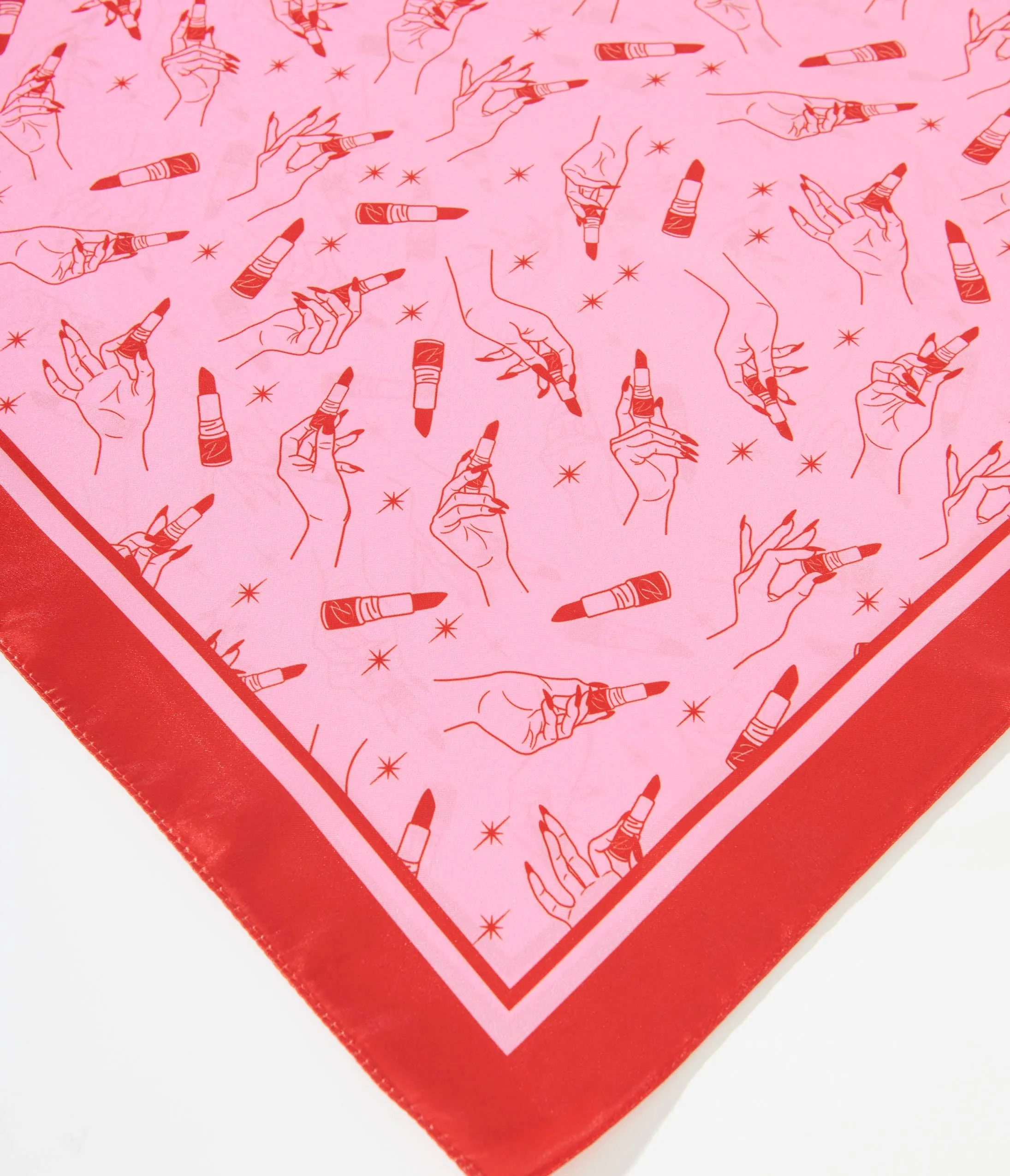 1950s Pink & Red Lipstick Print Satin Hair Scarf