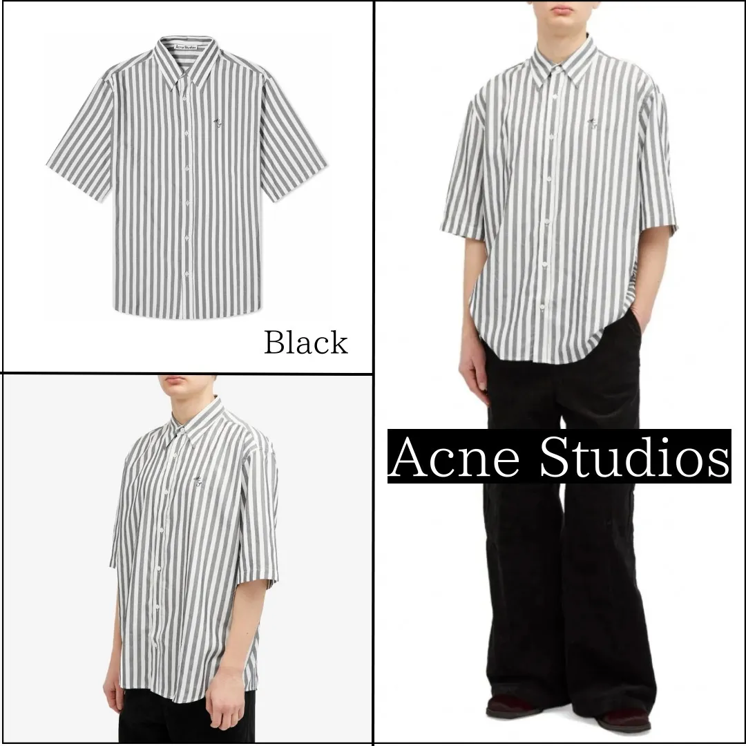 Acne Studios  |Button-down Stripes Unisex Plain Short Sleeves Designers