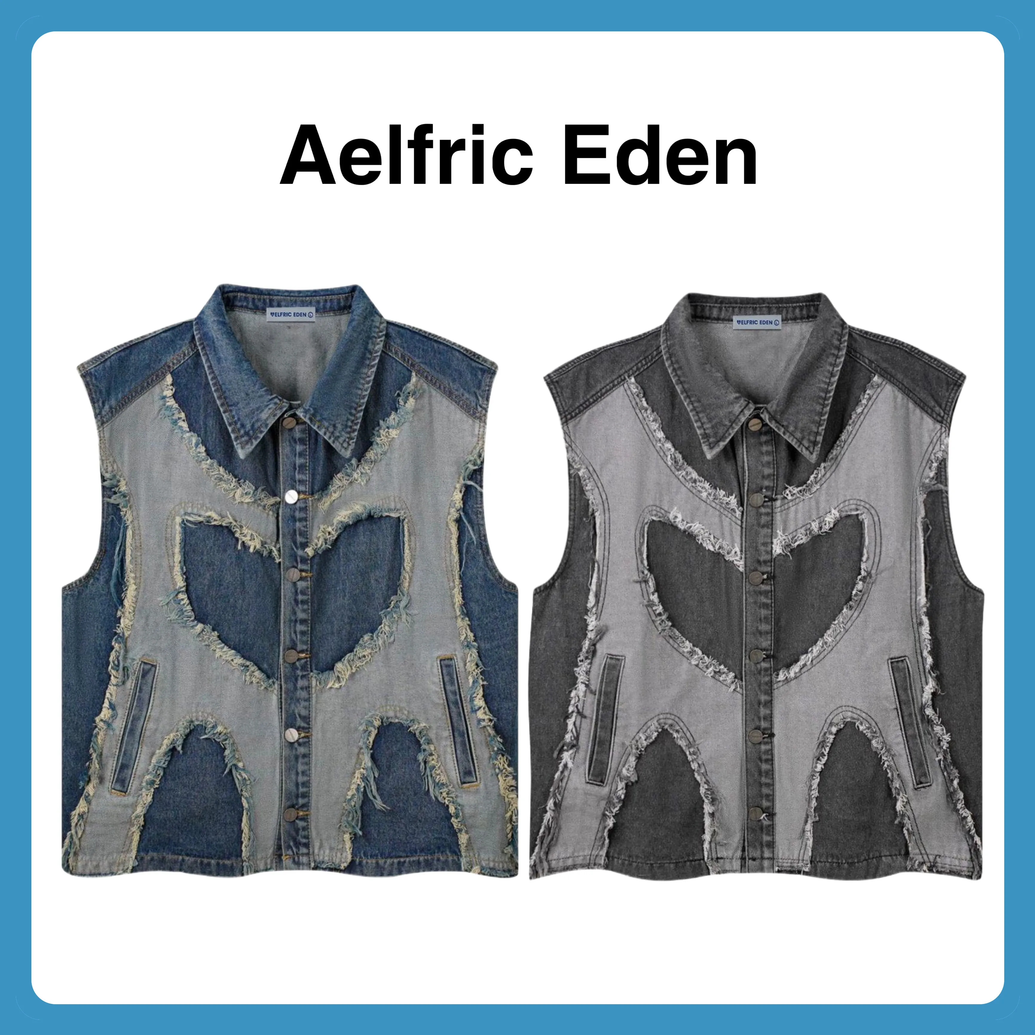 Aelfric Eden  |Heart Unisex Denim Street Style Cotton Fringes