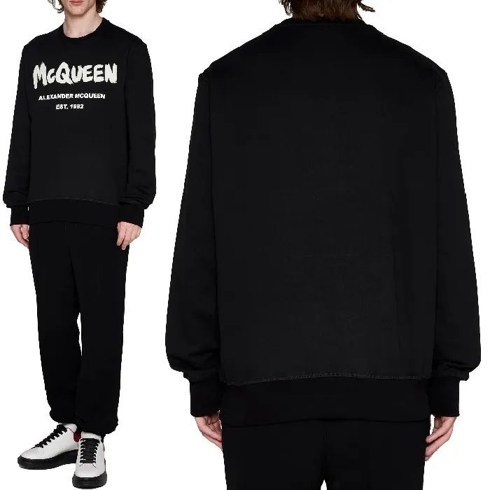 alexander mcqueen  |Crew Neck Street Style Long Sleeves Plain Cotton Logo