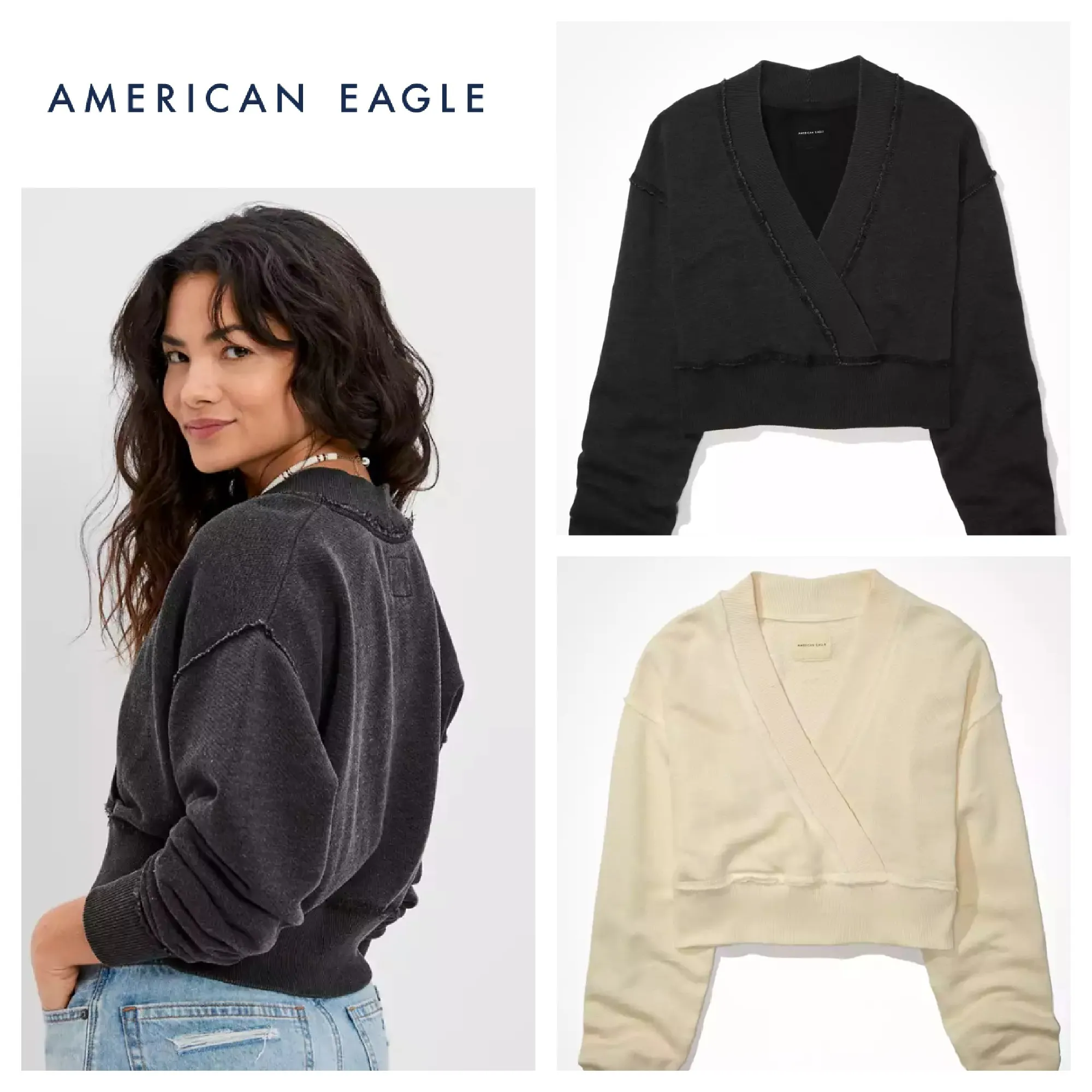 American Eagle Outfitters  |Sweat Street Style U-Neck Long Sleeves Logo