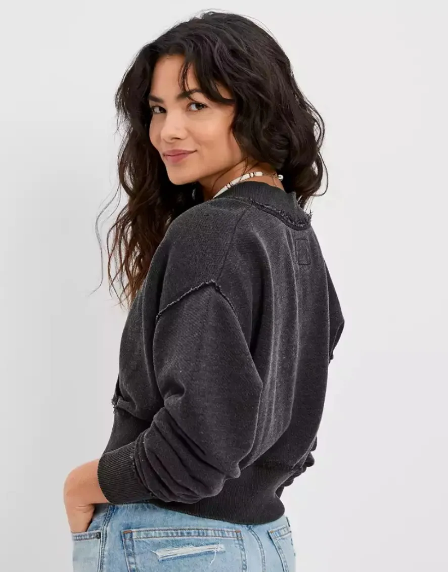 American Eagle Outfitters  |Sweat Street Style U-Neck Long Sleeves Logo