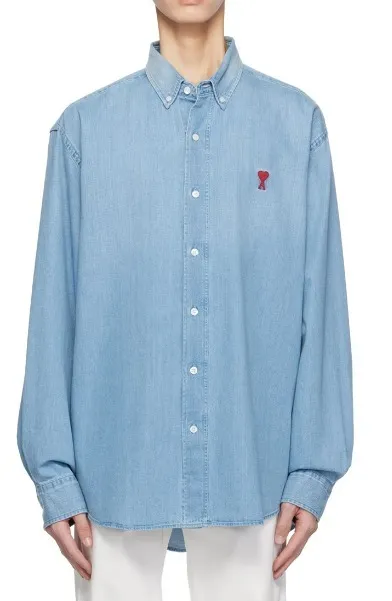 AMI PARIS  |Button-down Unisex Denim Long Sleeves Plain Cotton Logo