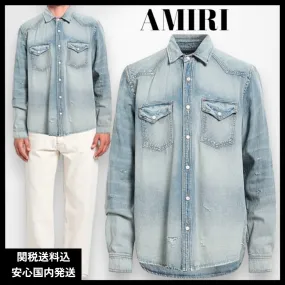 AMIRI  |Button-down Denim Street Style Long Sleeves Plain Cotton