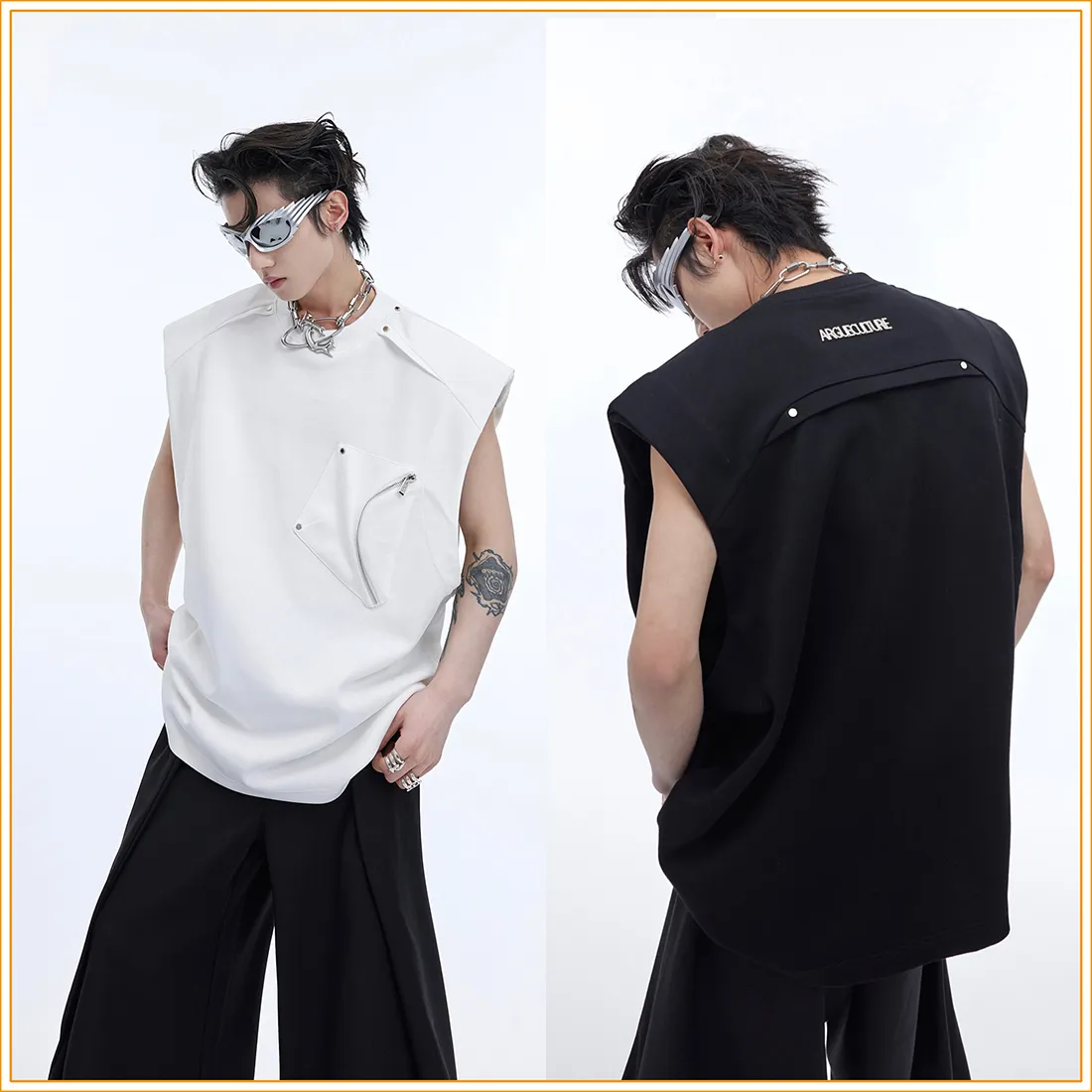 Argue Culture  |Blended Fabrics Sleeveless Street Style Plain Cotton