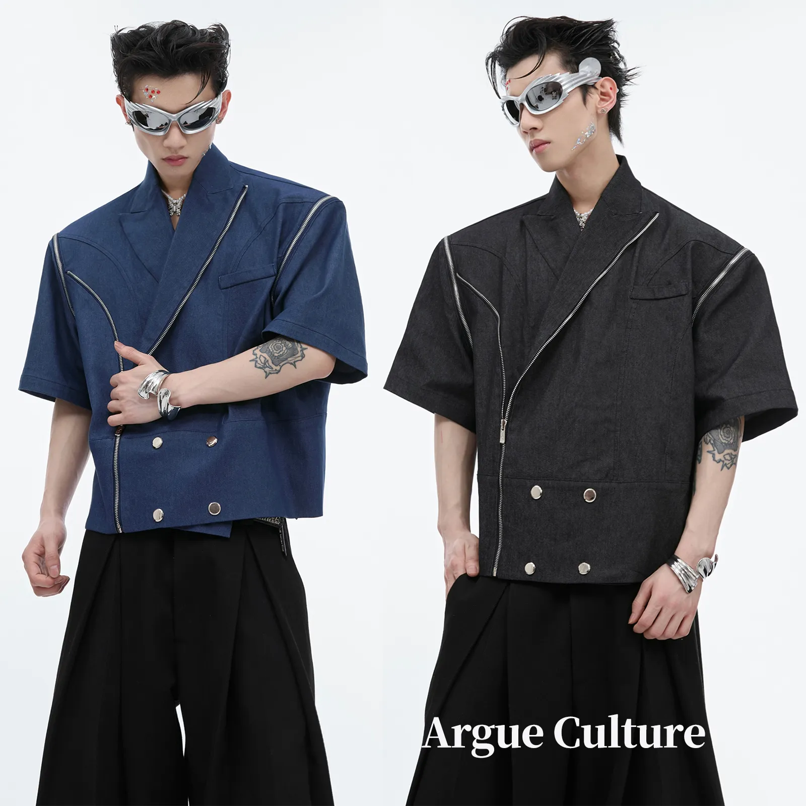 Argue Culture  |Denim Sleeveless Street Style Plain Cotton Short Sleeves