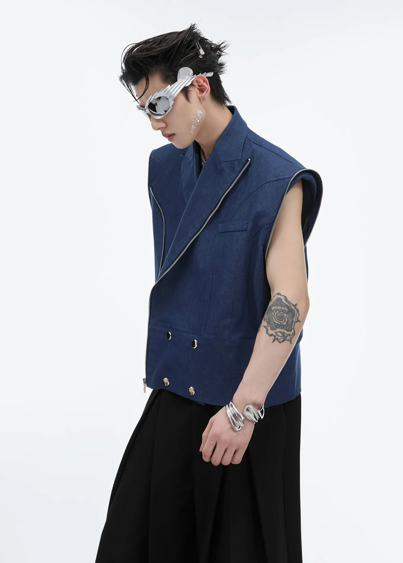 Argue Culture  |Denim Sleeveless Street Style Plain Cotton Short Sleeves