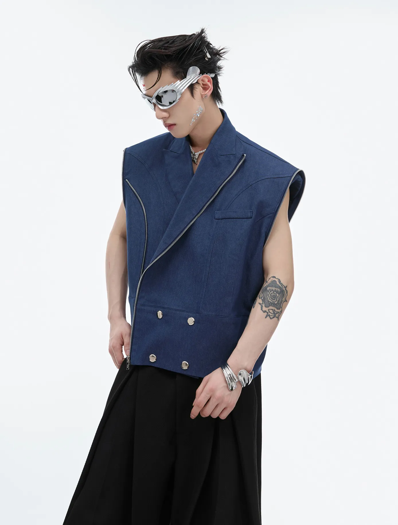 Argue Culture  |Denim Sleeveless Street Style Plain Cotton Short Sleeves