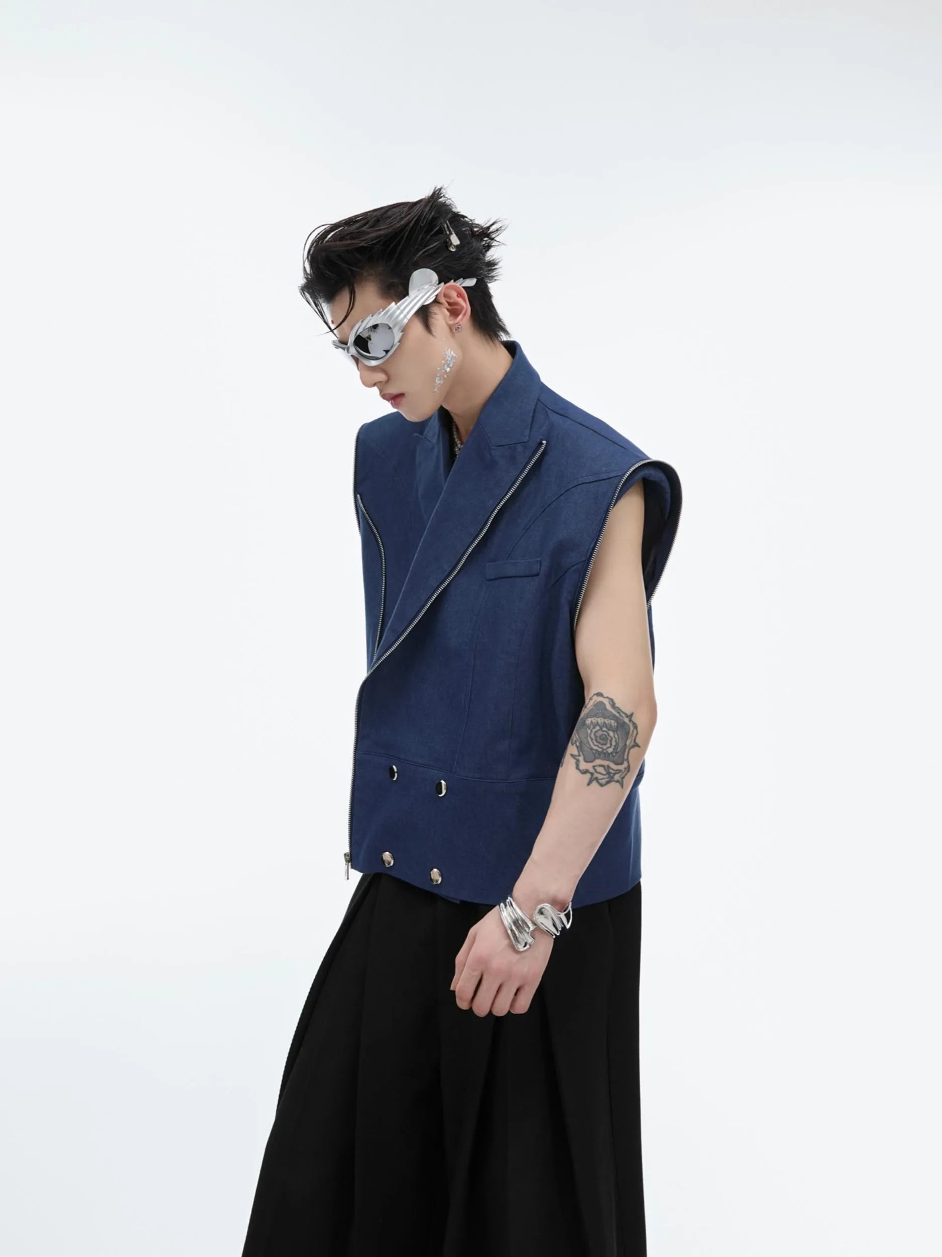 Argue Culture  |Denim Sleeveless Street Style Plain Cotton Short Sleeves