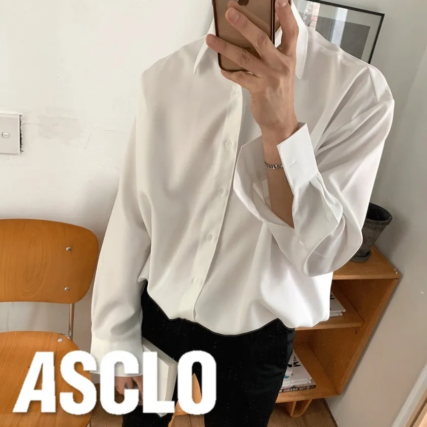 ASCLO  |Button-down Unisex Long Sleeves Plain Oversized Shirts