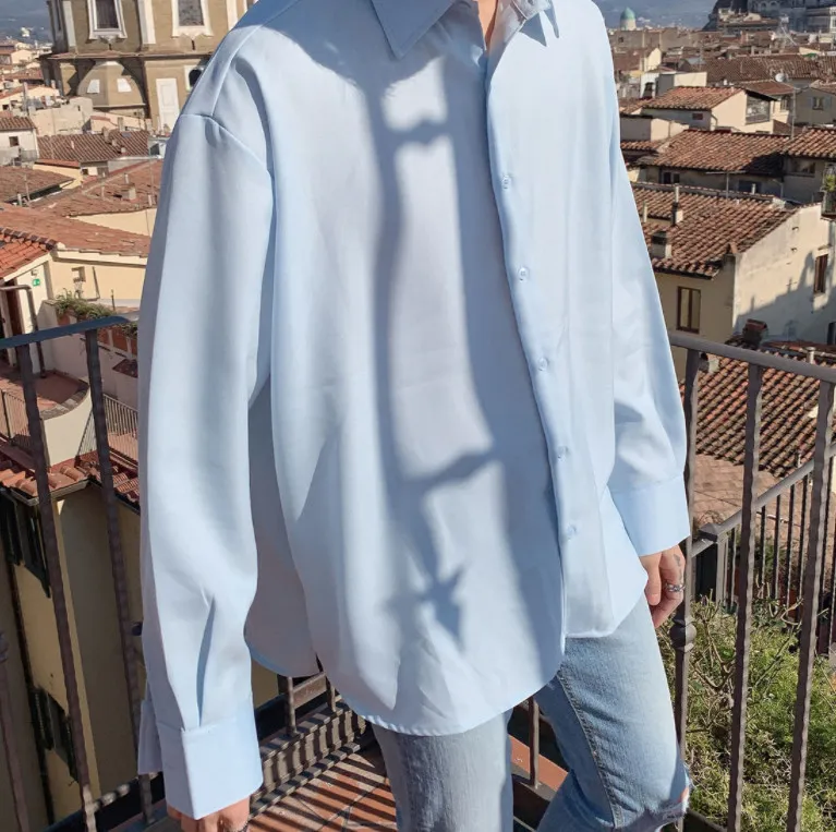 ASCLO  |Button-down Unisex Long Sleeves Plain Oversized Shirts