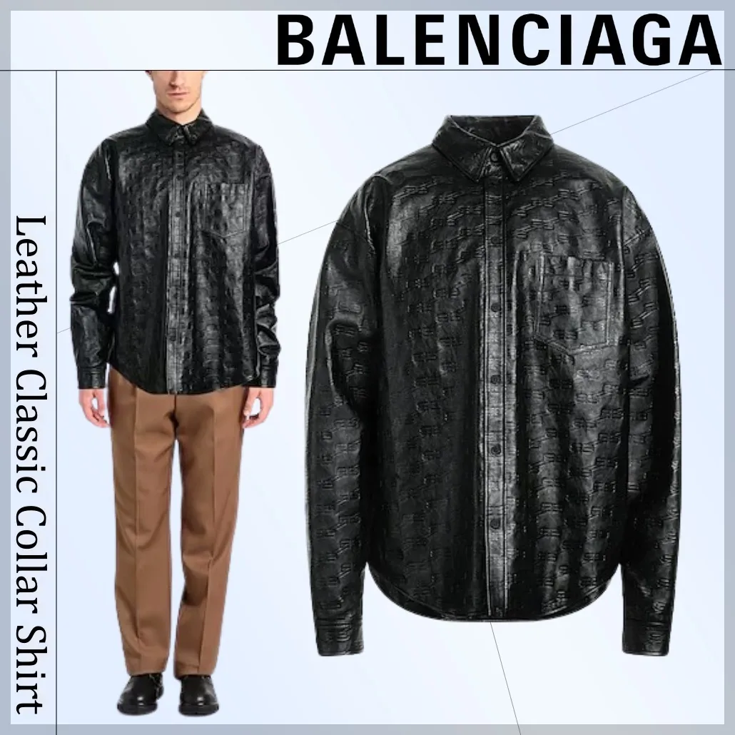 BALENCIAGA  |Button-down Street Style Long Sleeves Leather Luxury Outlet