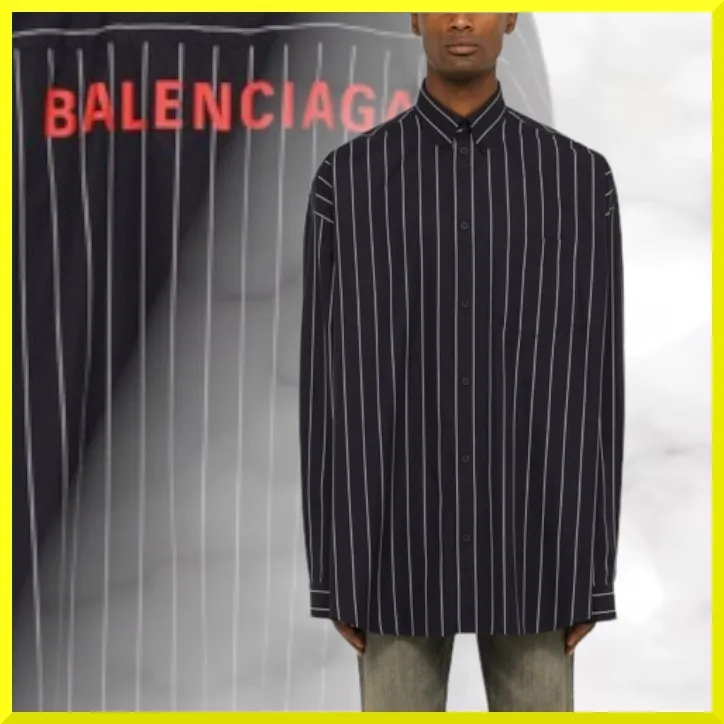 BALENCIAGA  |Button-down Stripes Street Style Long Sleeves Cotton Logo