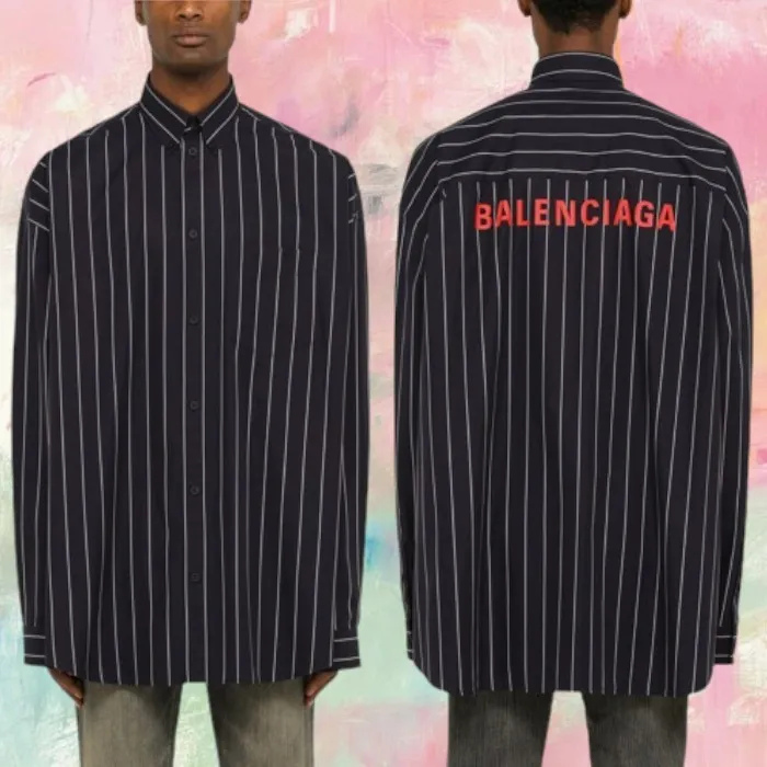 BALENCIAGA  |Button-down Stripes Street Style Long Sleeves Cotton Logo