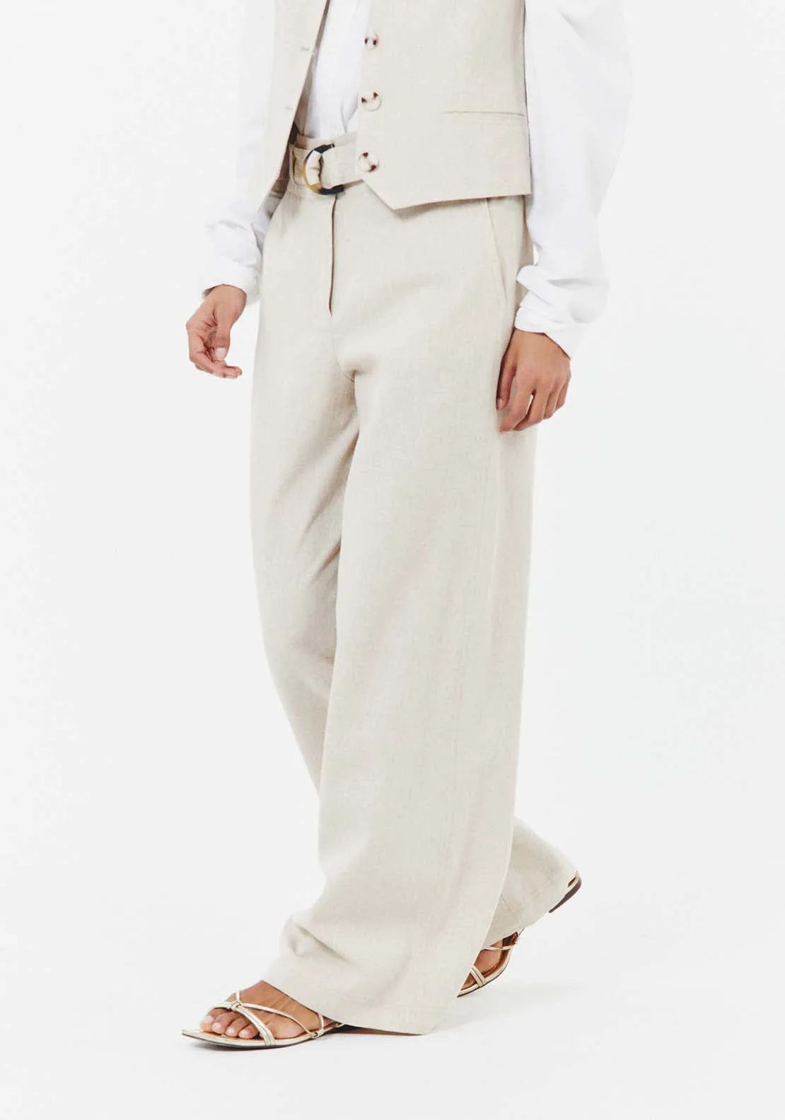 Belted linen trousers - Beige