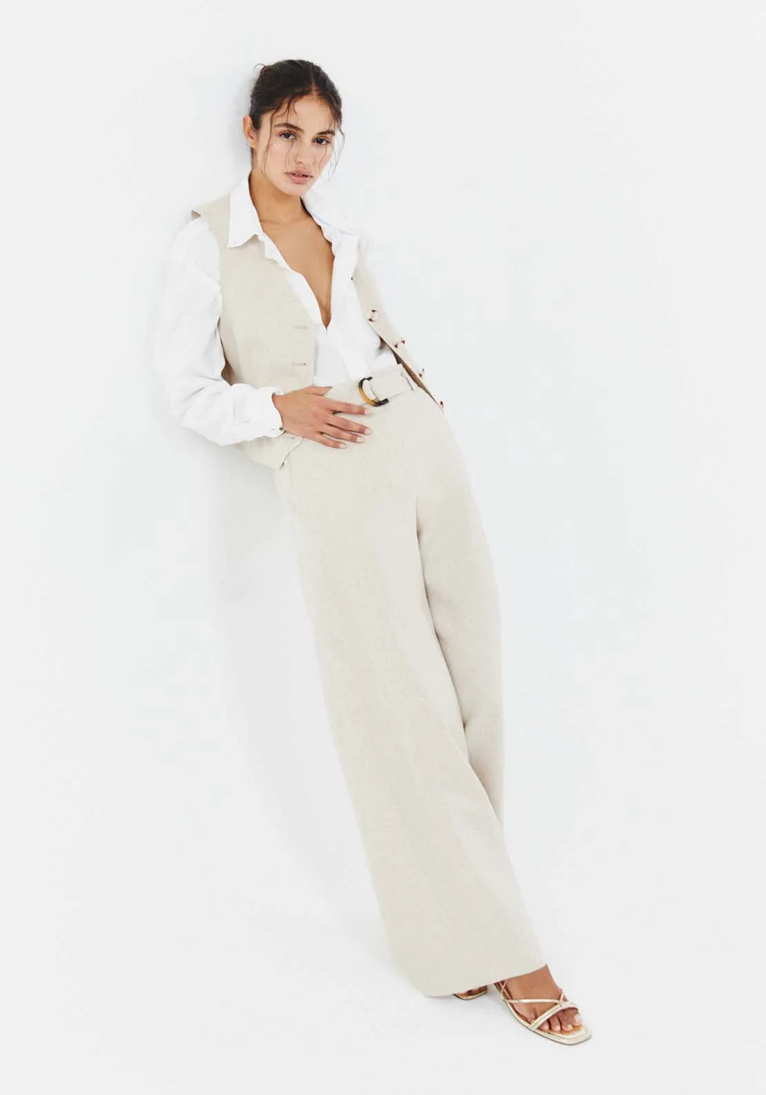 Belted linen trousers - Beige