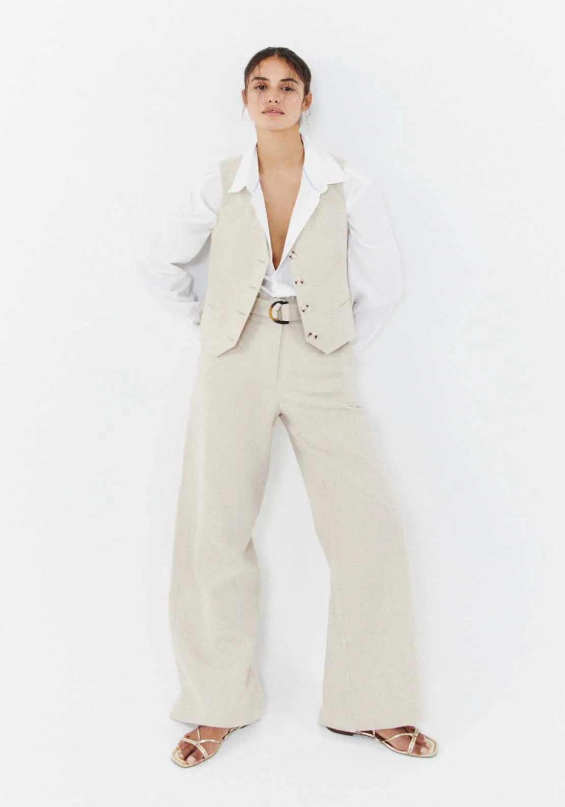 Belted linen trousers - Beige