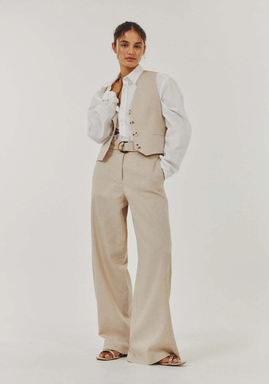 Belted linen trousers - Beige