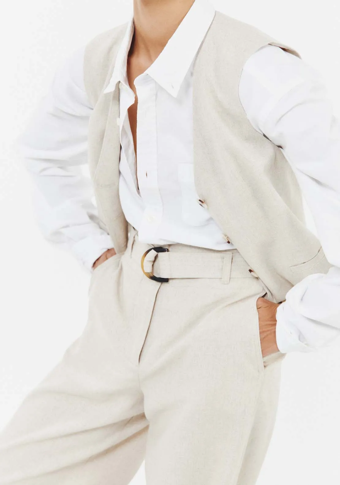 Belted linen trousers - Beige