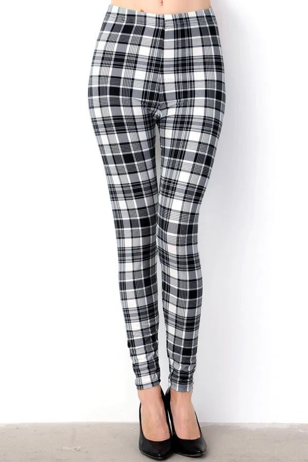 Black & White Plaid Print Leggings