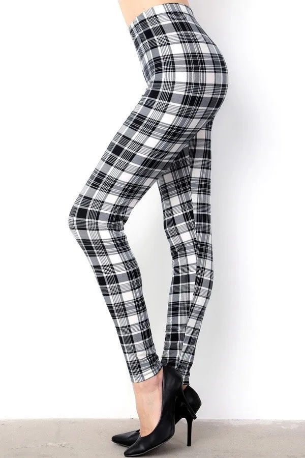 Black & White Plaid Print Leggings