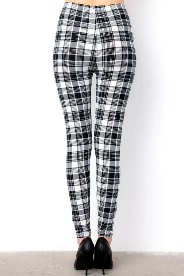 Black & White Plaid Print Leggings