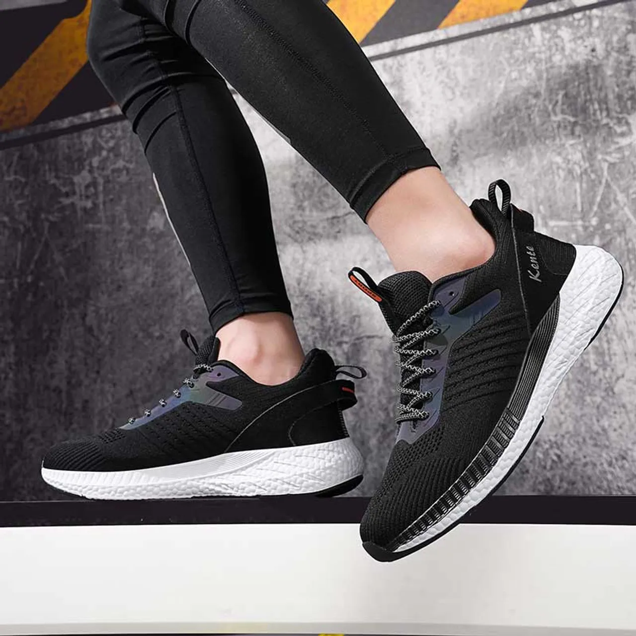 Black flyknit suede stripe sport shoe sneaker