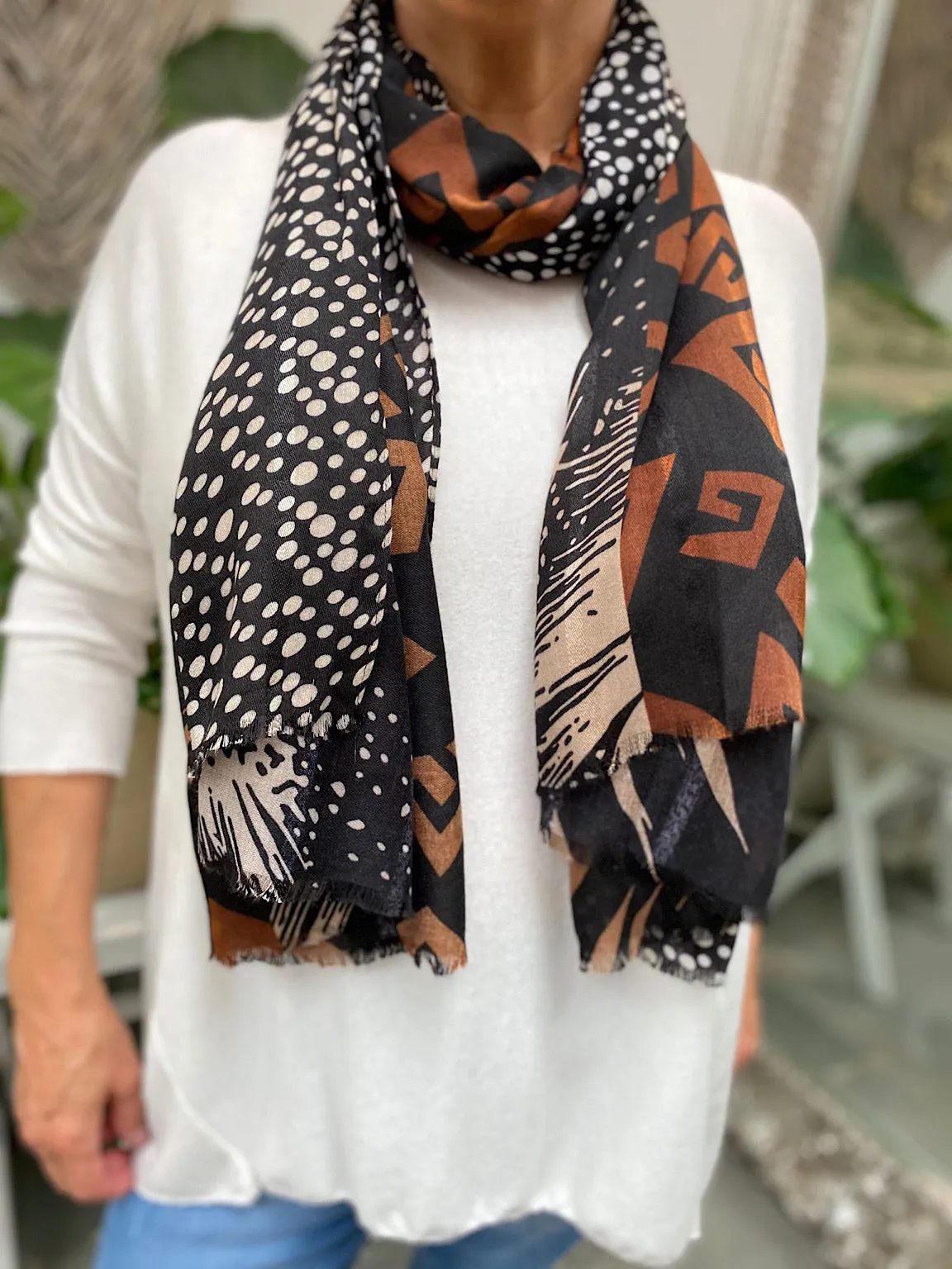 Black Multi Pattern Abstract Scarf