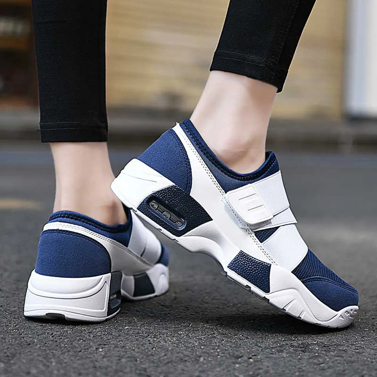 Blue white casual velcro slip on shoe sneaker