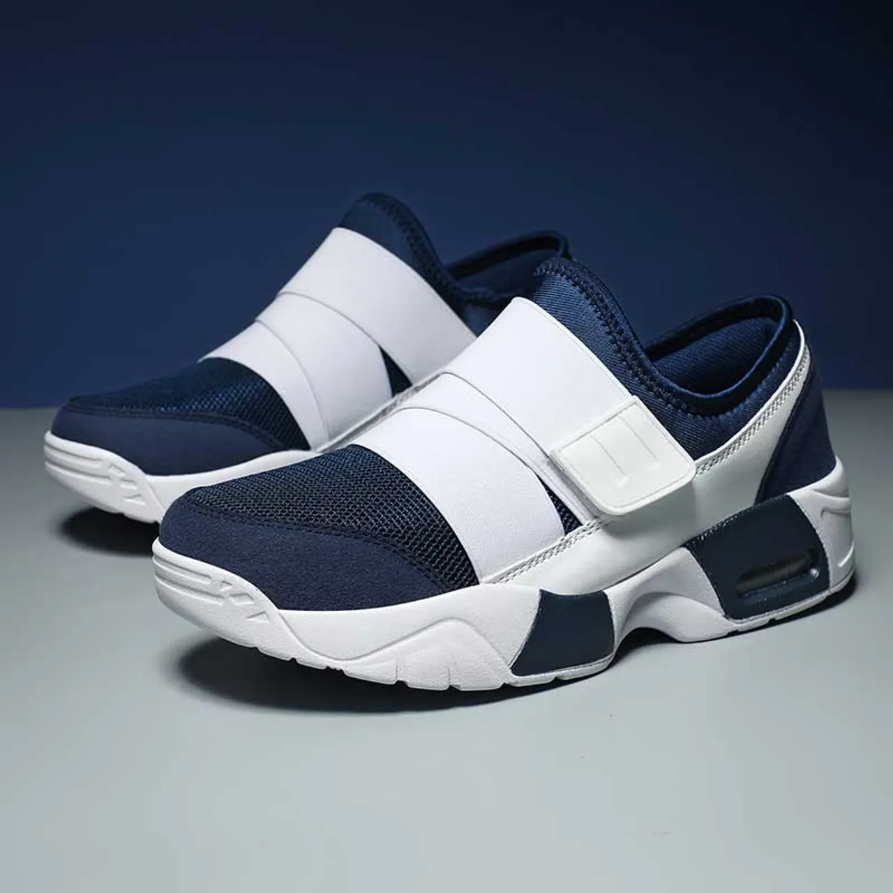 Blue white casual velcro slip on shoe sneaker