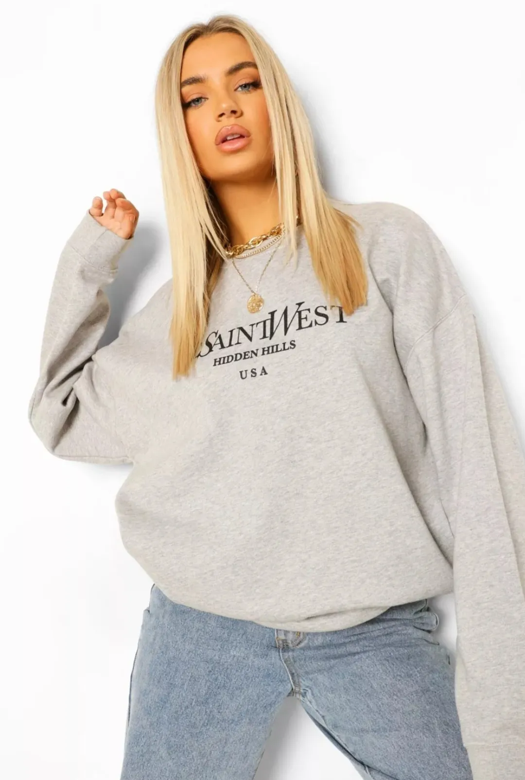 boohoo  |Crew Neck Street Style Long Sleeves Oversized Logo