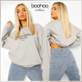 boohoo  |Crew Neck Street Style Long Sleeves Oversized Logo