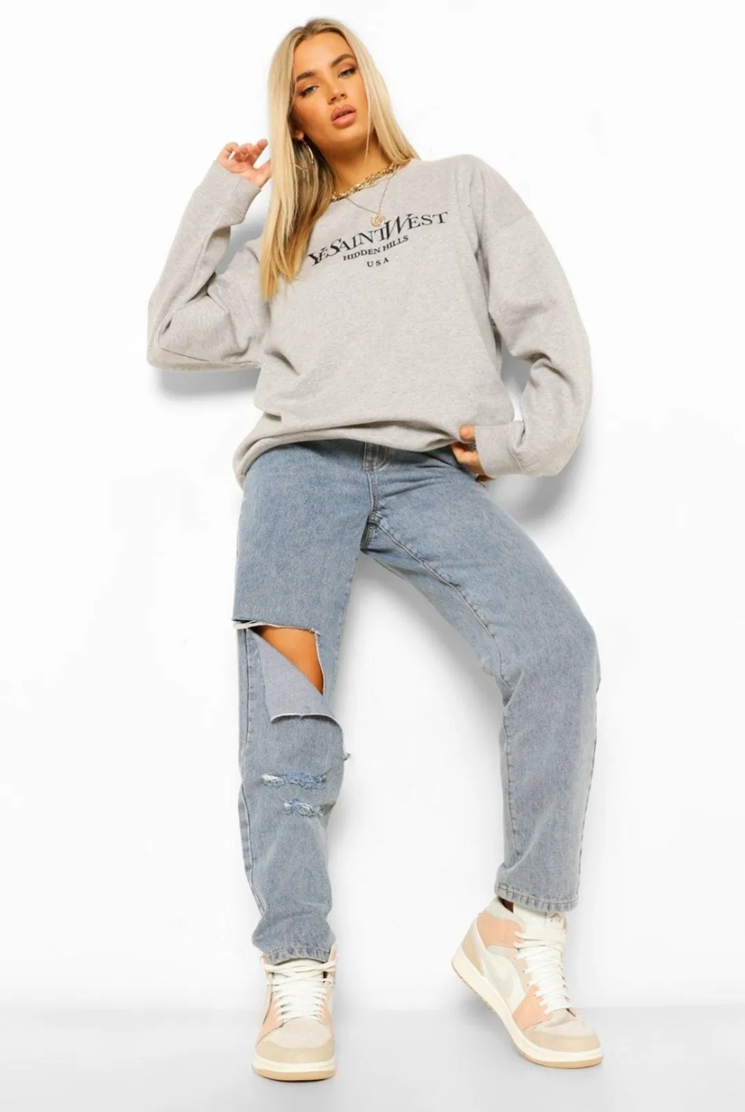 boohoo  |Crew Neck Street Style Long Sleeves Oversized Logo