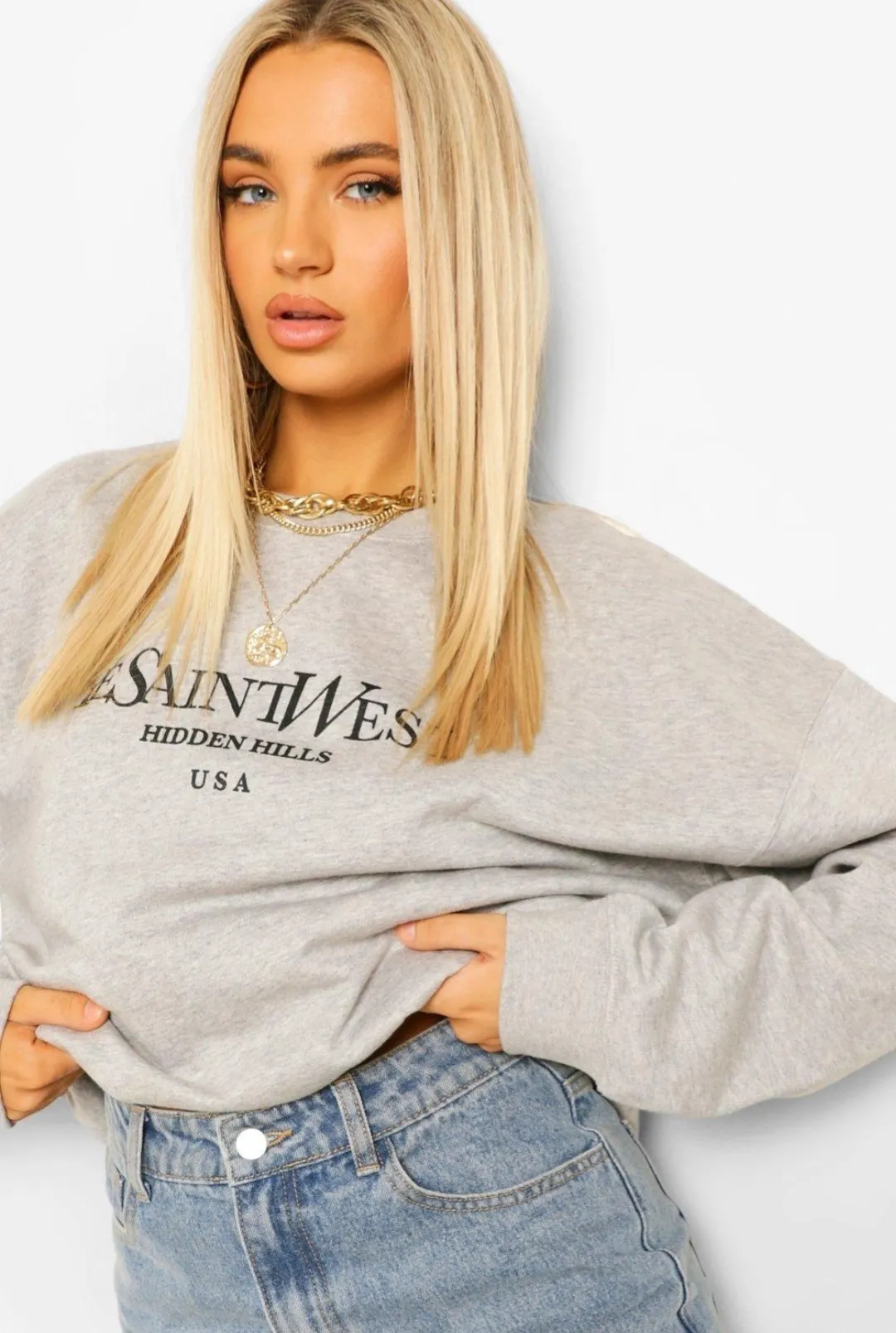 boohoo  |Crew Neck Street Style Long Sleeves Oversized Logo