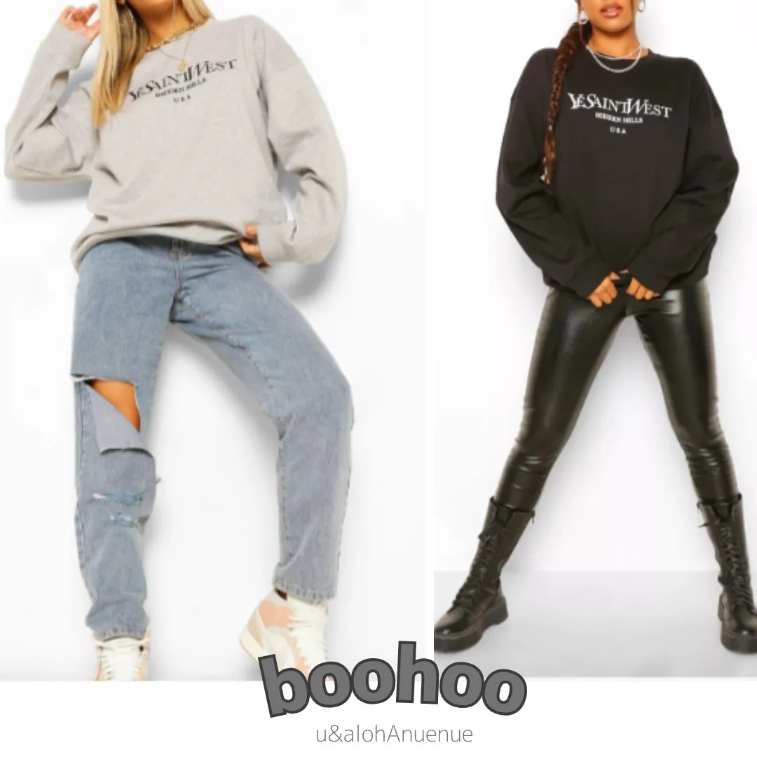 boohoo  |Monogram Unisex Street Style Long Sleeves Oversized Logo