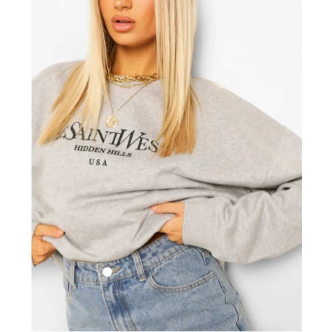 boohoo  |Monogram Unisex Street Style Long Sleeves Oversized Logo