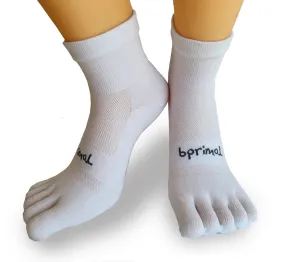 Bprimal YOUTH Everyday Five-Toe Socks - 1/4 Crew - Regular Weight - White