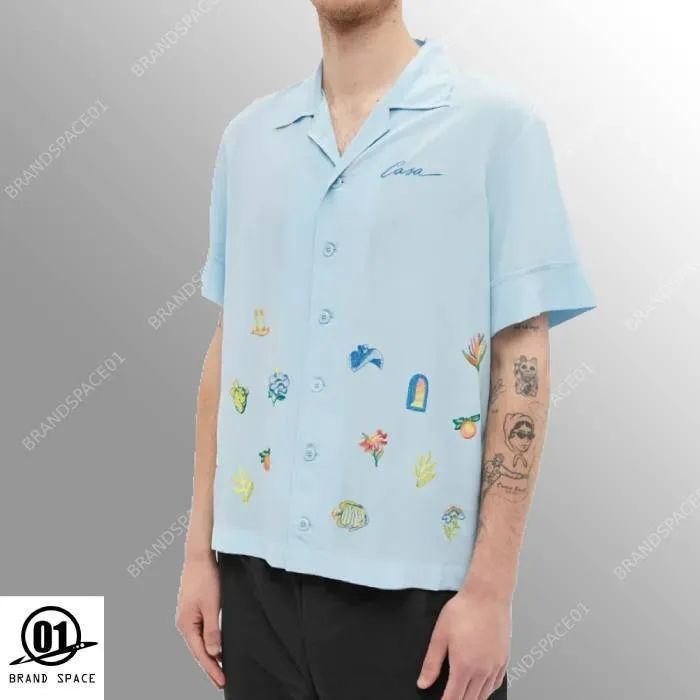 Casablanca  |Button-down Unisex Silk Street Style Short Sleeves Logo