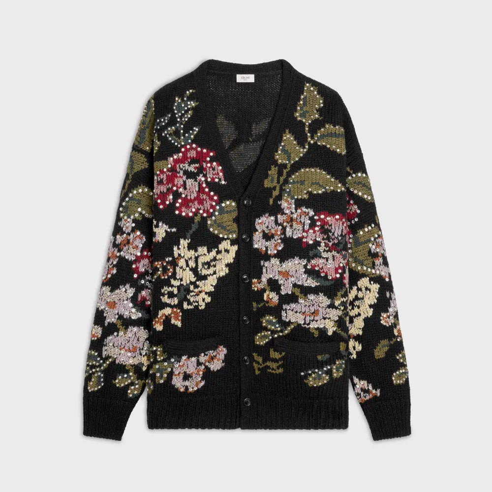 CELINE  |Button-down Flower Patterns Unisex Wool With Jewels Logo