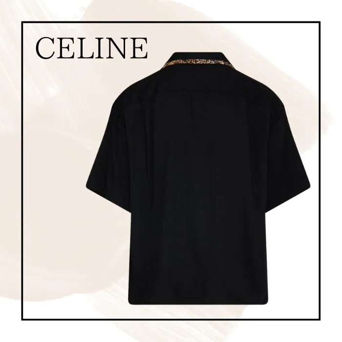 CELINE  |Button-down Leopard Patterns Plain Logo Luxury Shirts