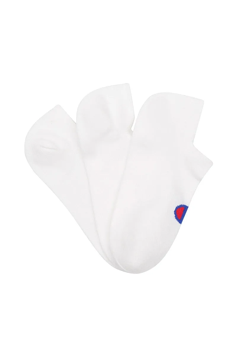 CHAMPION UNISEX NO SHOW 3PK WHITE SOCKS