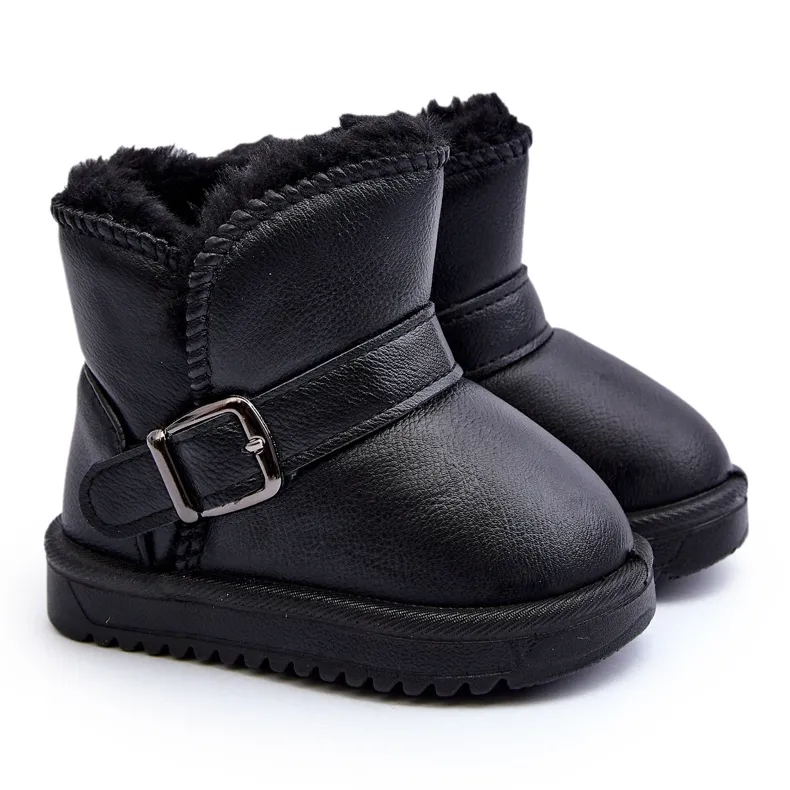 Children's Eco Leather Snow Boots with a Strap, Black Orinor