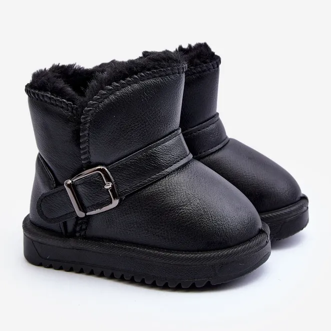 Children's Eco Leather Snow Boots with a Strap, Black Orinor