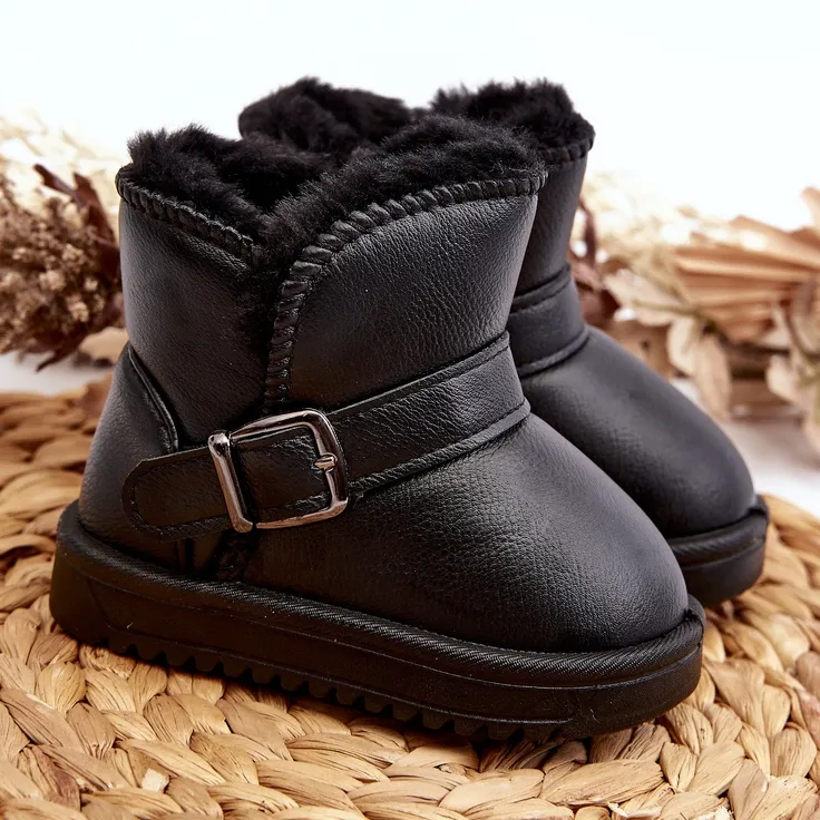 Children's Eco Leather Snow Boots with a Strap, Black Orinor