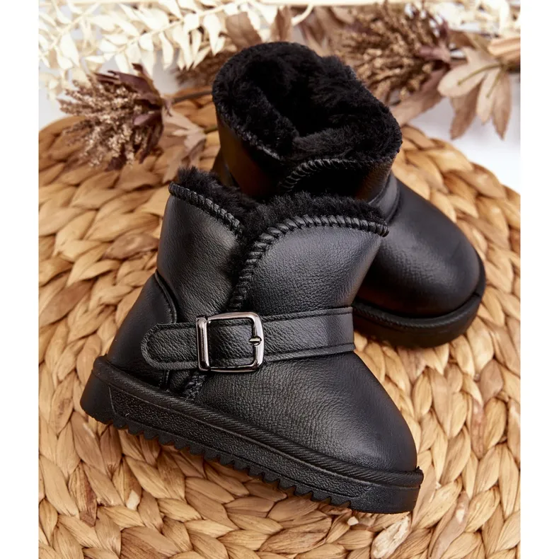 Children's Eco Leather Snow Boots with a Strap, Black Orinor