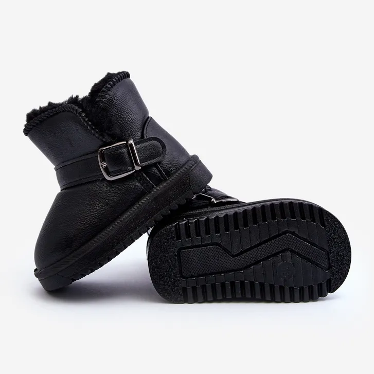 Children's Eco Leather Snow Boots with a Strap, Black Orinor