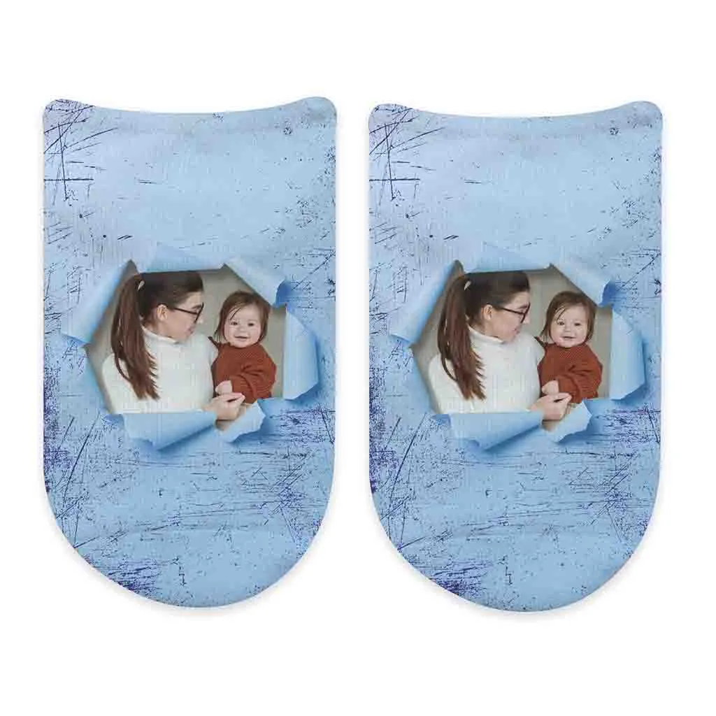 Custom Printed Photo No Show Socks with Colored Background