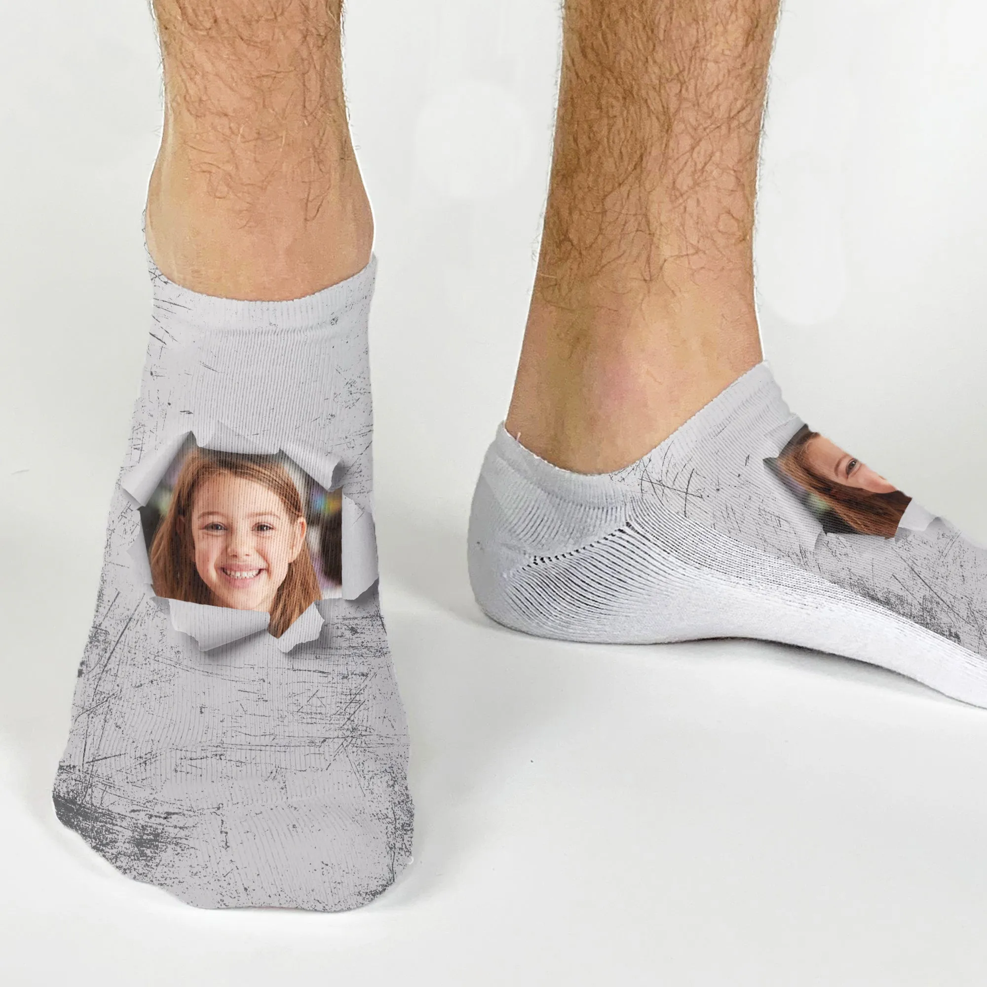 Custom Printed Photo No Show Socks with Colored Background