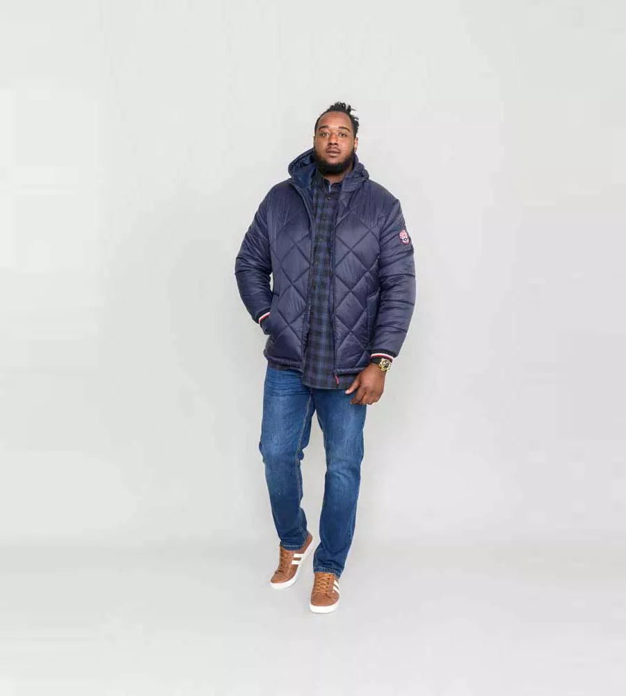 D555 Big Mens Diamond Quilted Puffer Jacket With Hood and Ribbed Cuffs (ANGUS)