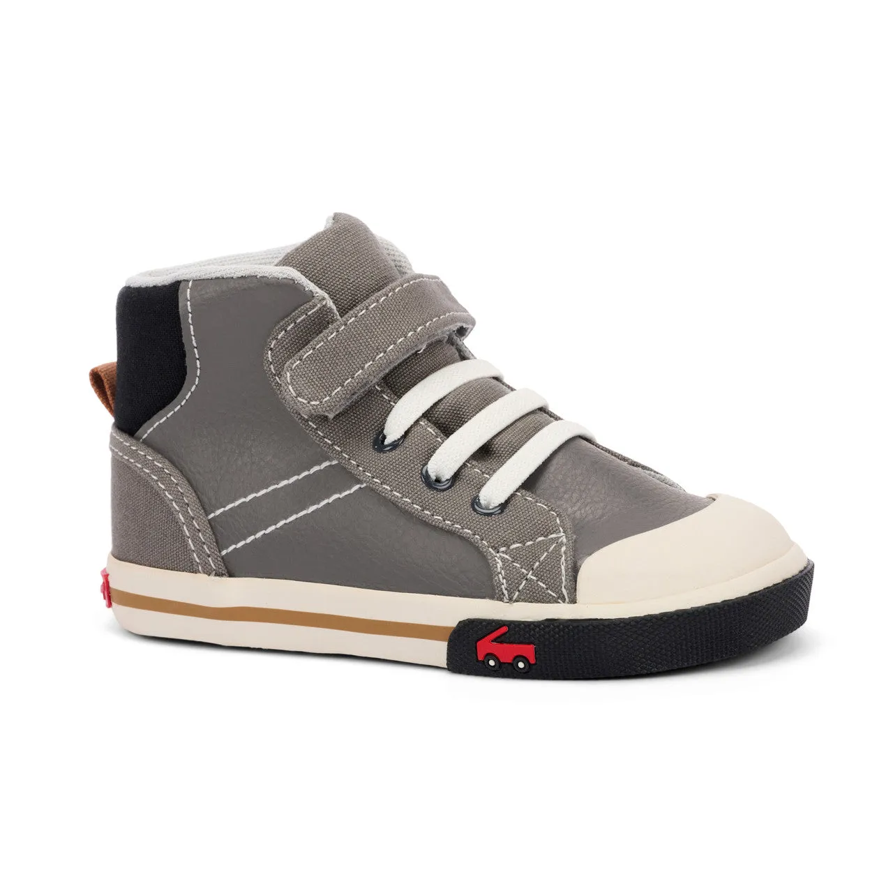 Dane Kid's High-Top Leather Sneaker - Gray